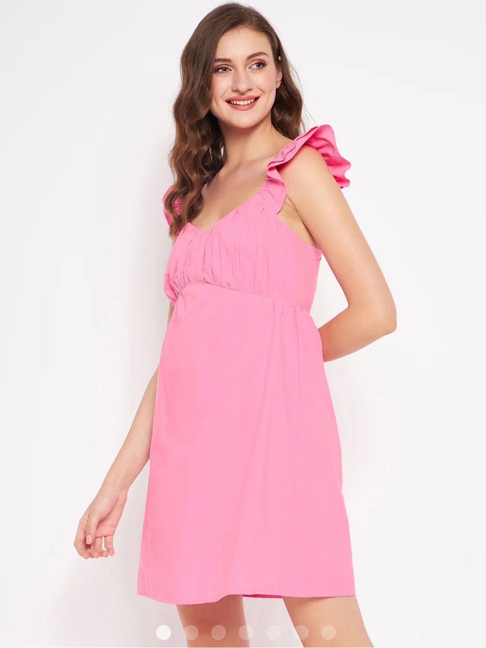 Pink Ruffle Strap Summer Dress
